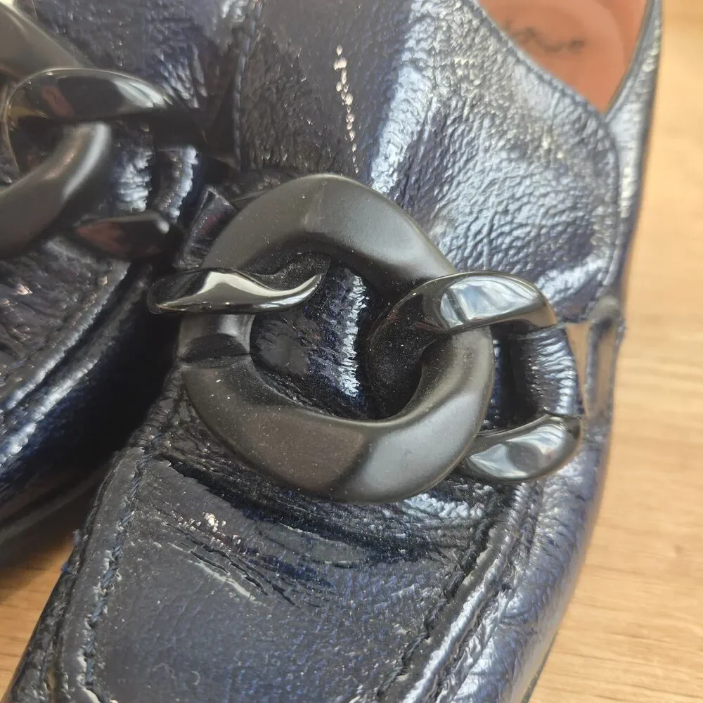 Hispanitas Charlize Blue Patent Leather Loafers 37/6-6.5‎ Chain Detail 2